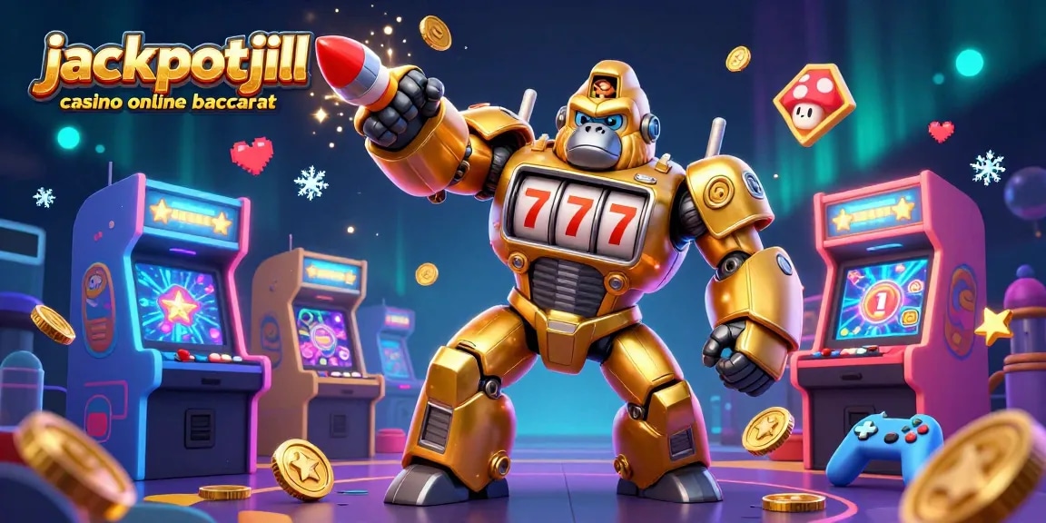 Experience immersive gaming with jackpotjill casino online baccarat featuring a golden gorilla mech and vibrant arcade elements.