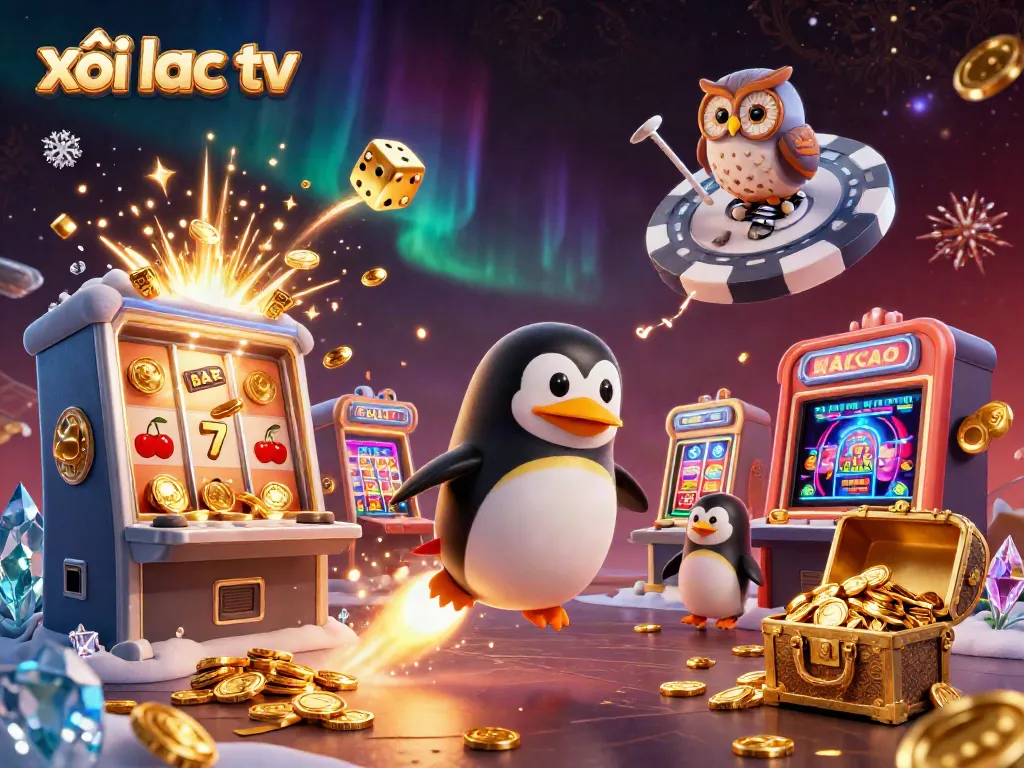 Experience thrilling gaming action with xôi lạc tv as a golden penguin zooms through a galaxy of jackpots and dynamic casino elements.