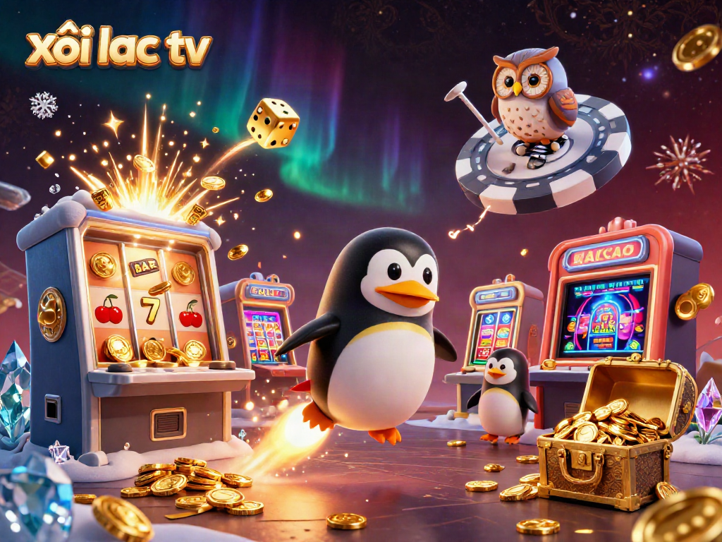 Experience thrilling gaming action with xôi lạc tv as a golden penguin zooms through a galaxy of jackpots and dynamic casino elements.