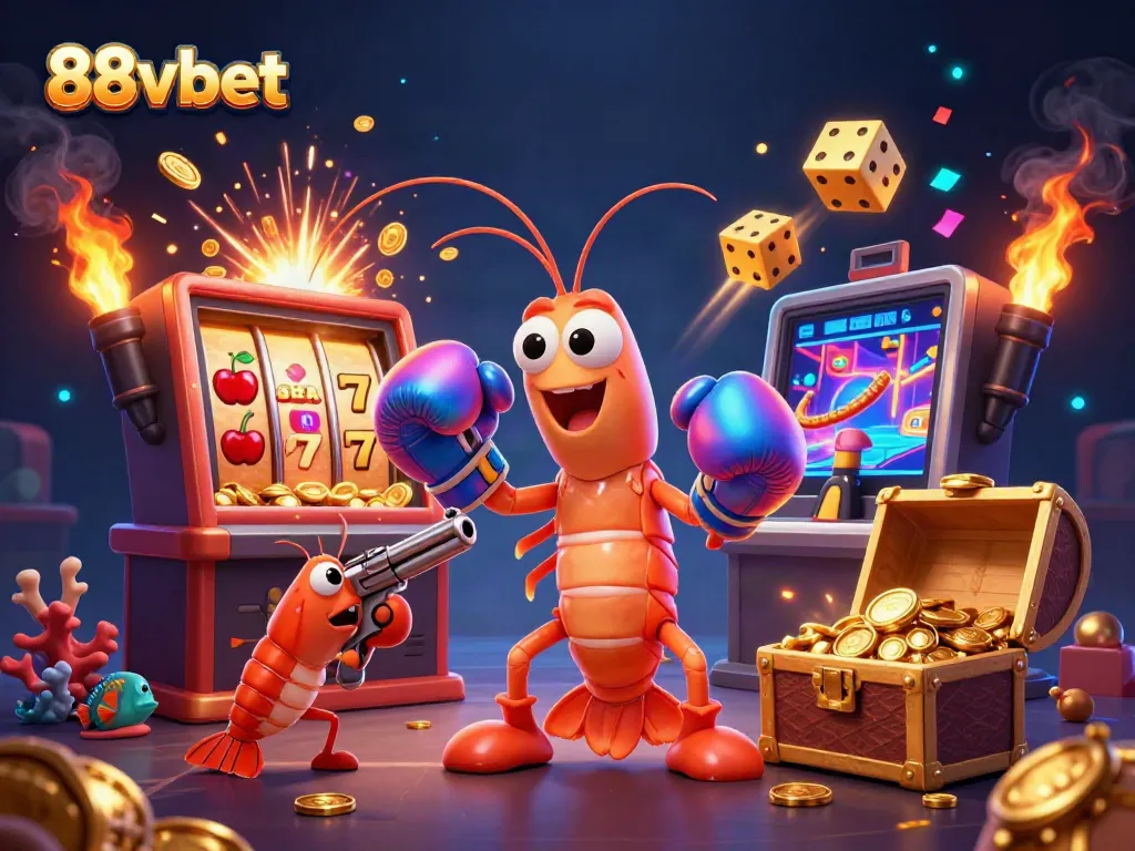 Experience the thrill of 88vbet with a dynamic 3D casino scene featuring vibrant characters and jackpot excitement.