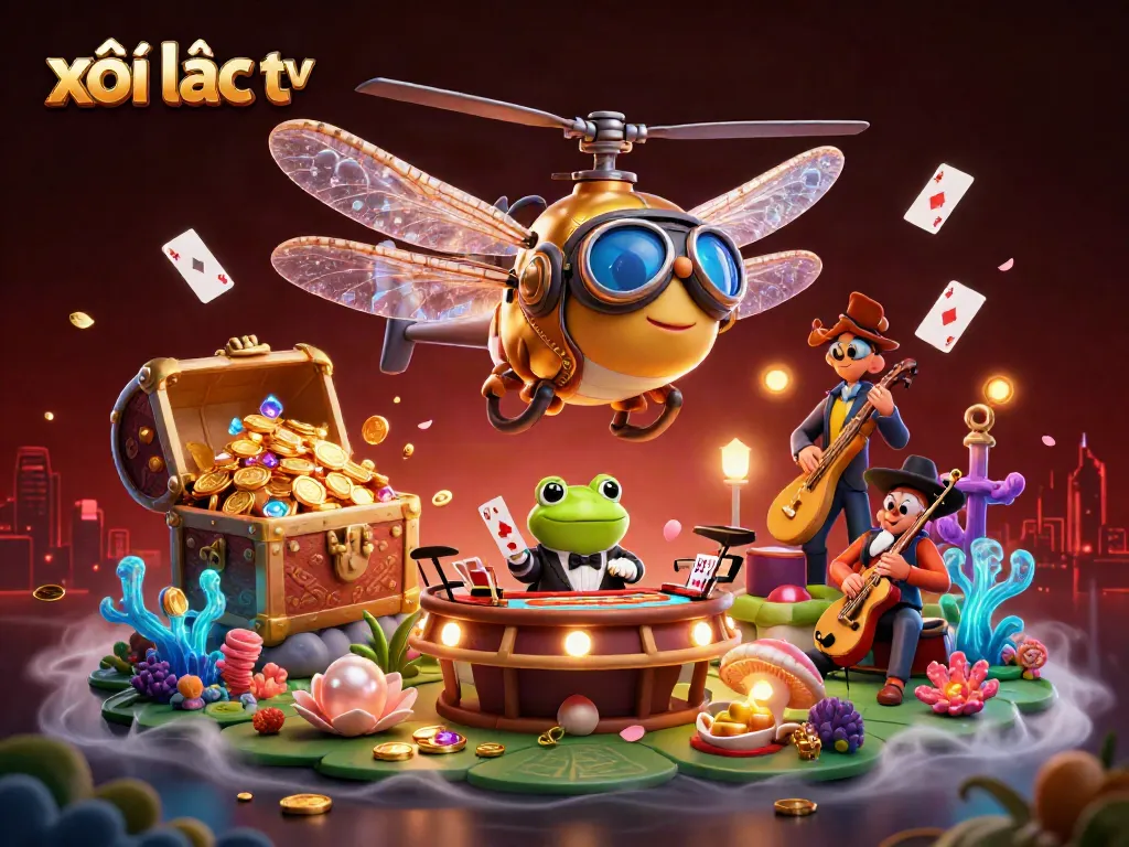 Experience thrilling gaming with xôi lạc tv, featuring vibrant scenes of card dealing and exciting casinos.