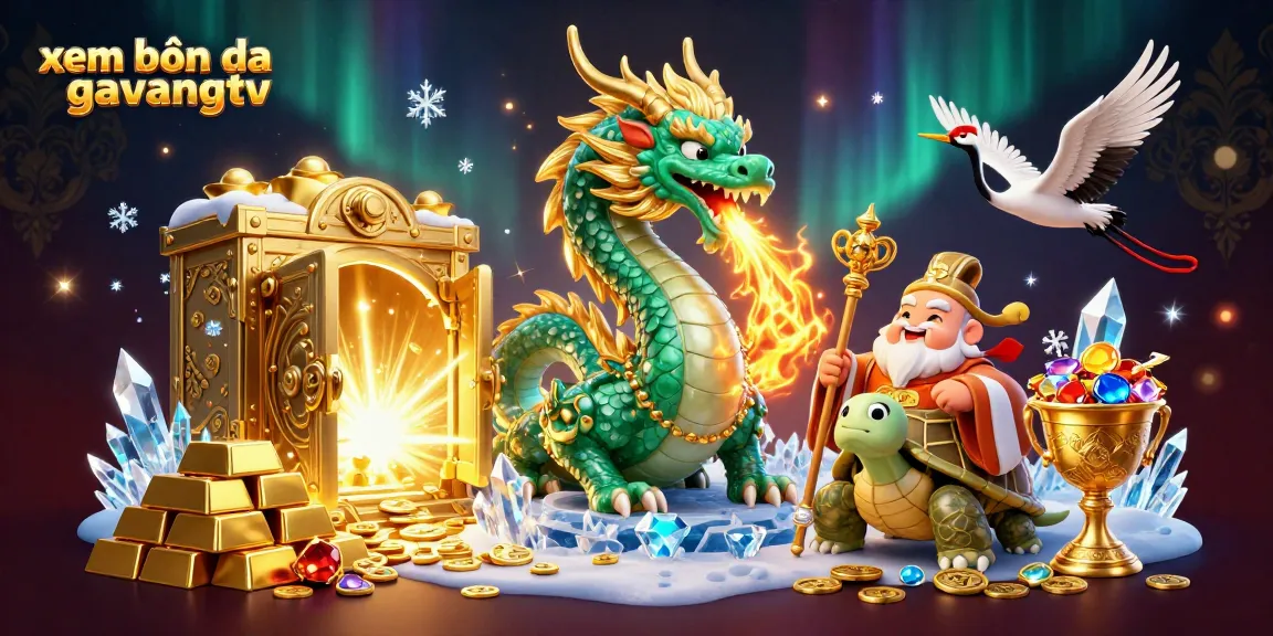 Experience xem bóng đá gavangtv with a vibrant 3D art showcasing dynamic characters and golden treasures