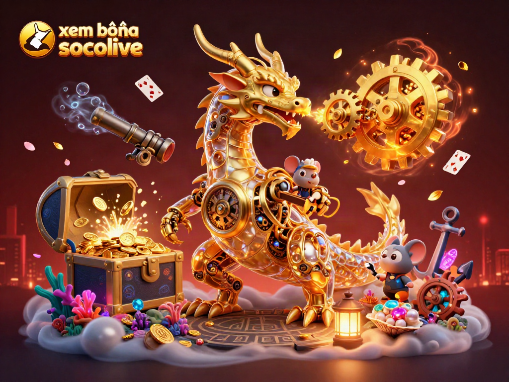 Experience xem bóng đá socolive with a captivating golden dragon and vibrant casino elements in stunning detail.